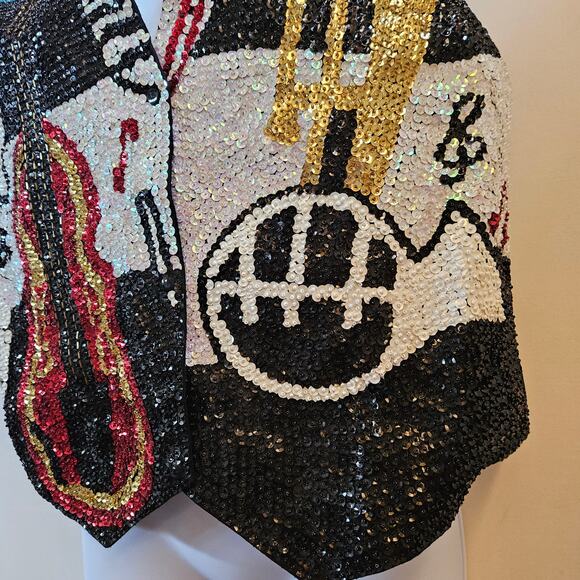 Vintage JC Music Themed Sequin Vest Size M Made In USA 001 Novelty Teacher - Picture 3 of 9